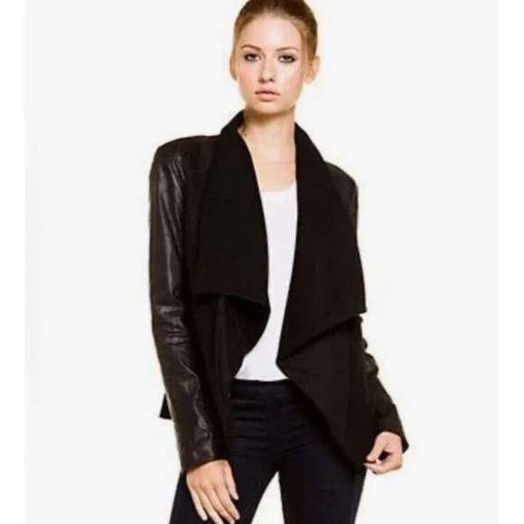 NWT Women's Rafaella Vegan Leather Ponte Draped Front Black Jacket, Large, Black - Picture 2 of 7